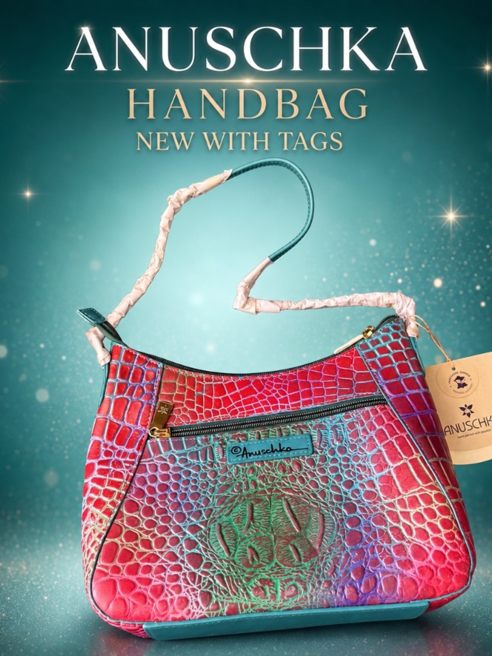 Anuschka croc embossed rainbow leather shoulder bag - NWT